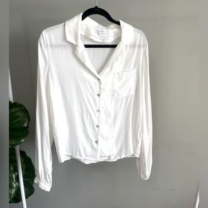 Crescent White Balloon Sleeve Button Up Blouse Size M